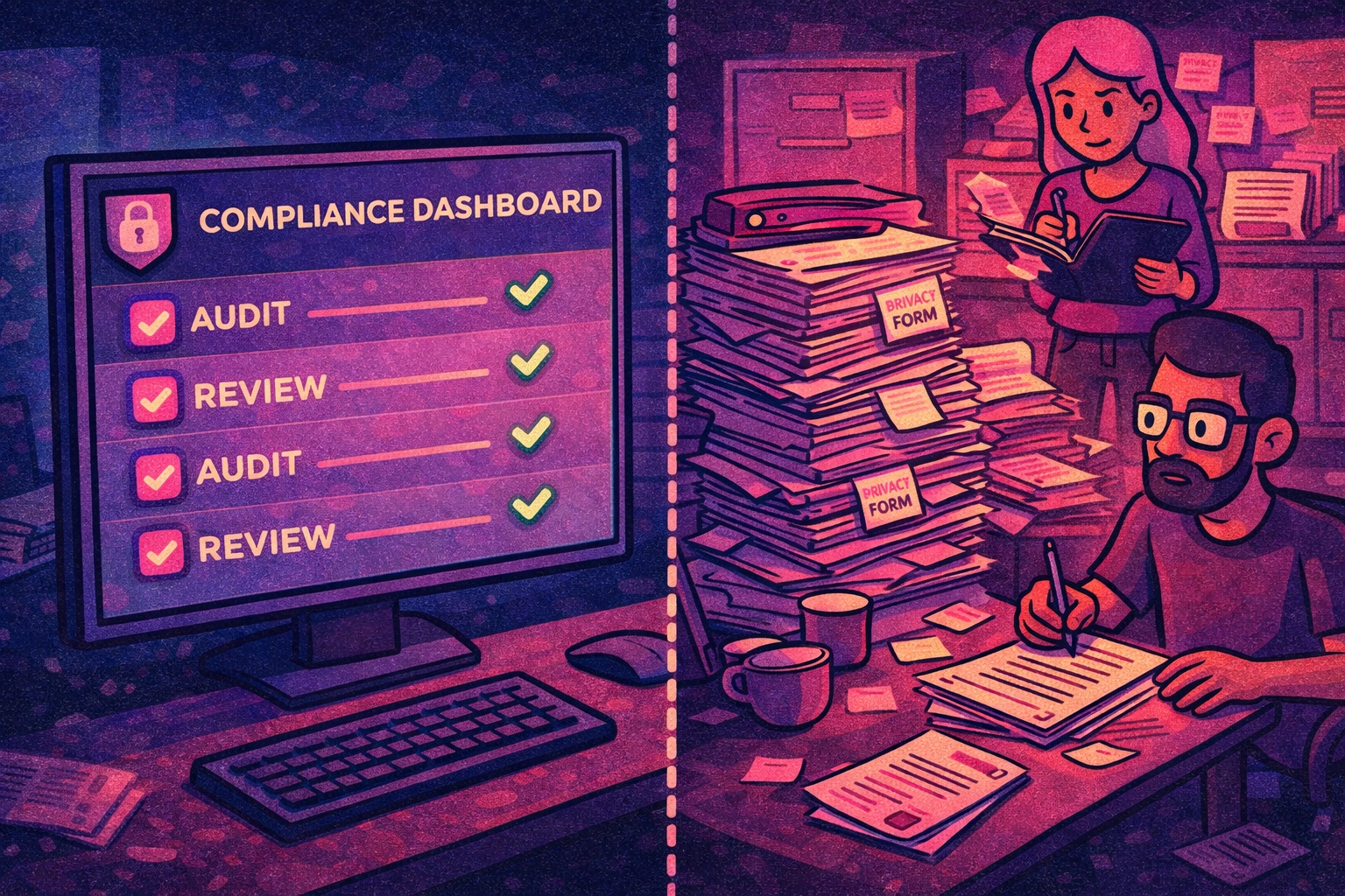 A compliance dashboard on a monitor