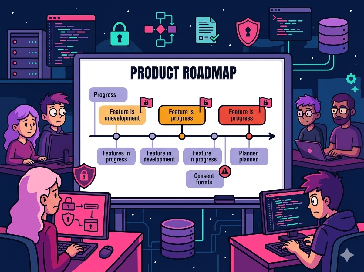 A product roadmap on a whiteboard