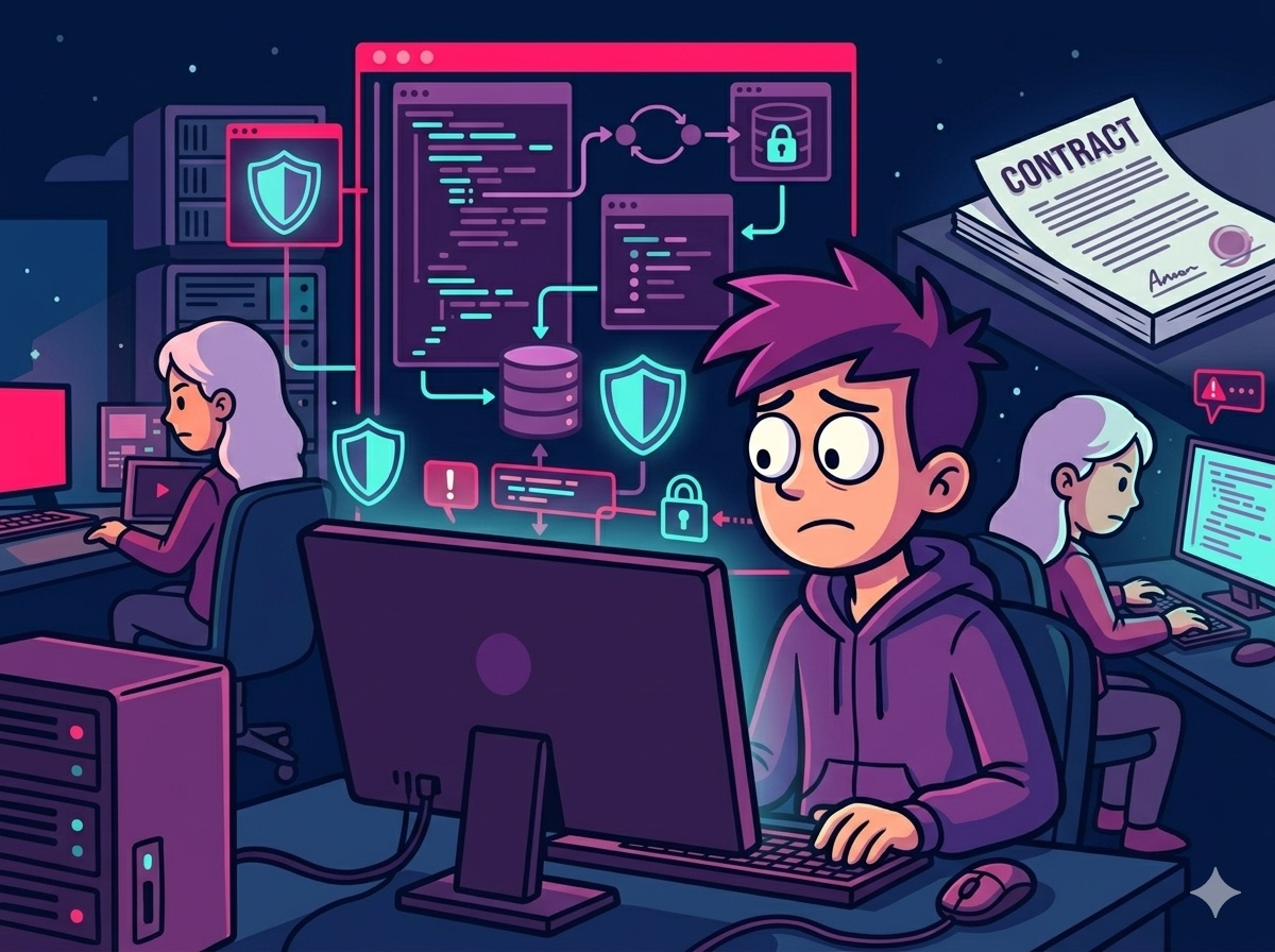 Developers collaborating at a workstation