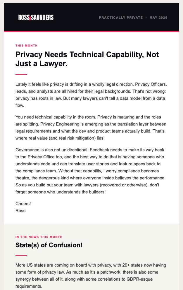 Practically Private newsletter preview